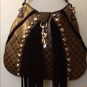 Gucci Babouska Fringe Studded Hobo Leather Bag